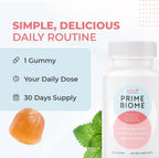 PrimeBiome Gummies – Gominolas Probióticas con Inulina, Lion's Mane y Jengibre – 30 Unidades (Suministro para 6 Meses) – No GMO, Sin Estimulantes, Certificado GMP