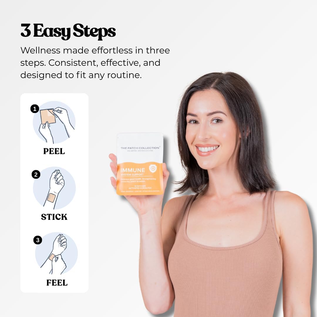 The Patch Collection® - Parche de alta concentración para el apoyo del sistema inmunitario | Complejo 6 en 1 con vitamina C, D, B12, zinc, cúrcuma, saúco, ginkgo biloba, equinácea | Vegano y sin látex (15 parches)