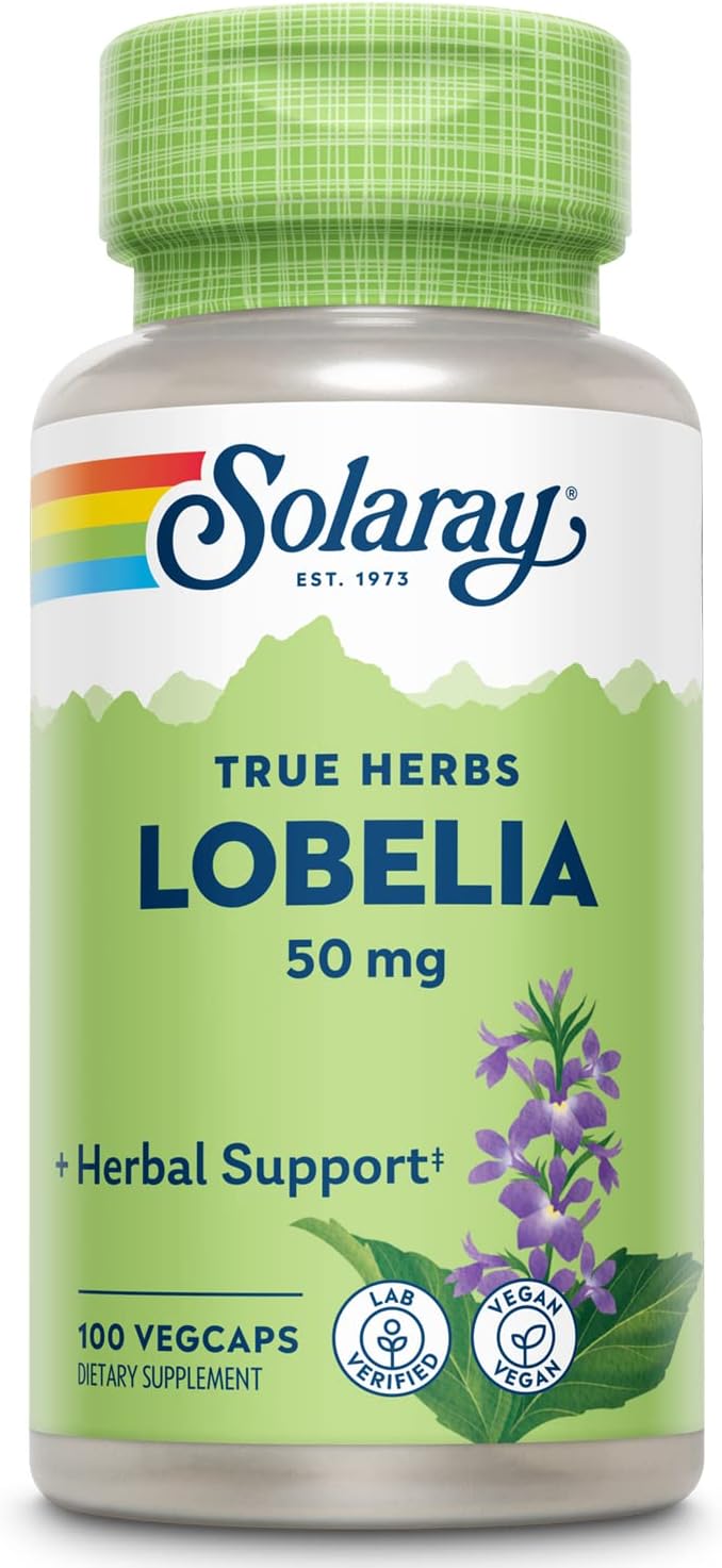 SOLARAY Lobelia Aerial 50mg - Respiratory & Bronchial Support - with Ginger - 100 VegCaps