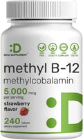 DEAL SUPPLEMENT Methyl B-12 5000 mcg, 240 Comprimidos Masticables | Forma Activa - Sabor Fresa - Energía y Función Cerebral - Vegano y Sin OGM