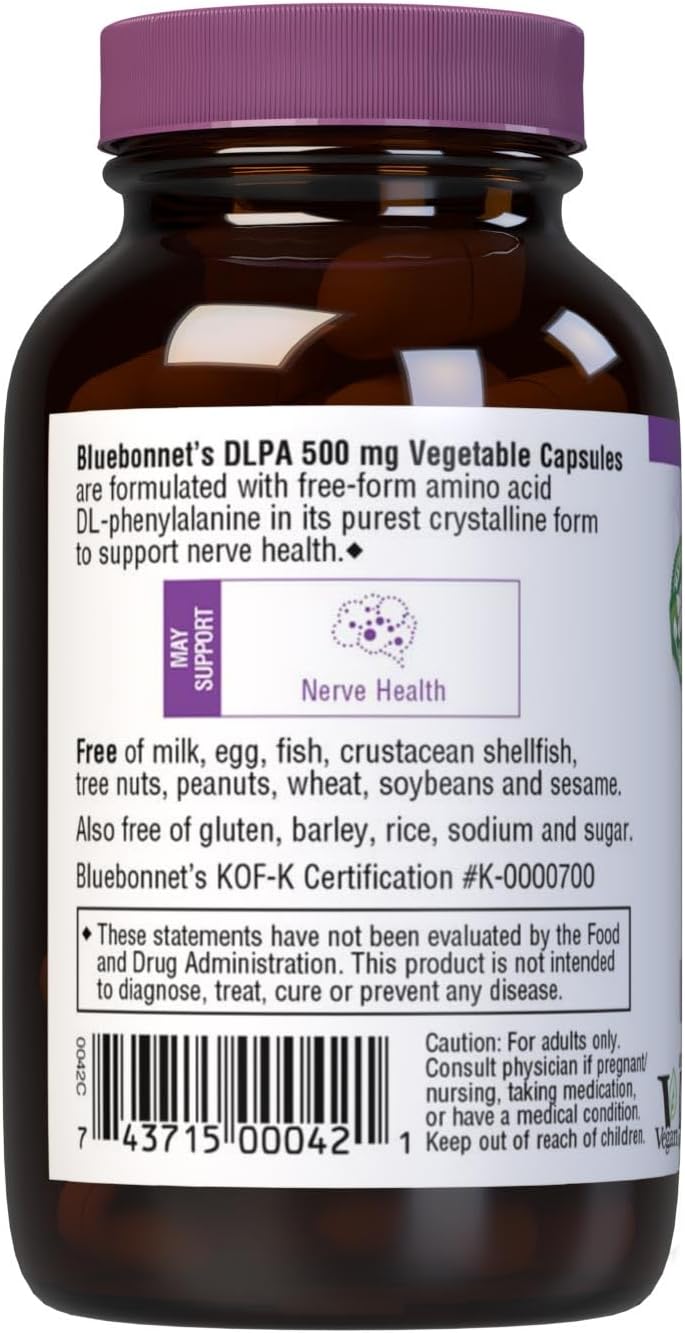 Bluebonnet Nutrition DLPA (DL-Fenilalanina) 500mg, 60 Cápsulas Vegetales