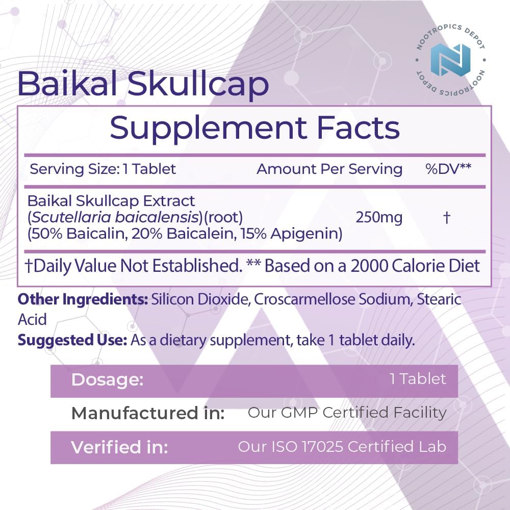 Nootropics Depot Baikal Skullcap Extract Tablets 250mg - 120 Comprimidos