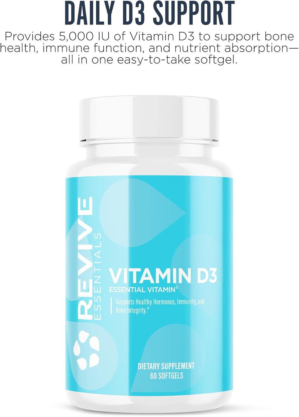 Revive MD Vitamina D3 5000 IU - 60 Cápsulas Blandas - Colecalciferol de Alta Potencia