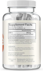 Extra Strength SAMe 500 mg - S-Adenosil-L-Metionina - Suplemento de Alta Absorción para Articulaciones y Estado de Ánimo