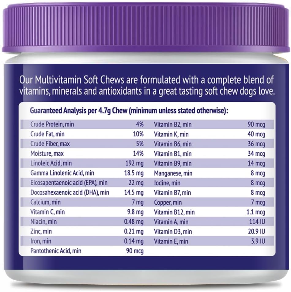 Multivitamínico Masticable para Perros 22 en 1 - Con Mejillón de Labios Verdes y Omega-3 - 60 Masticables Sabor Ternera
