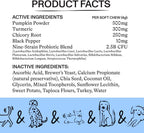 Probioticos para perros - Spot & Tango - Calabaza, Curcuma, Raiz de Achicoria, Pimienta Negra, Mezcla de 9 Cepas - 56 Masticables