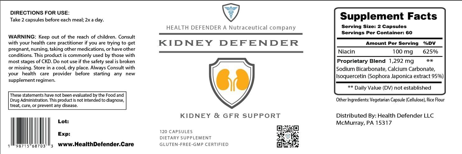 Health Defender Kidney Support - Apoyo Renal para CKD y Salud Renal, 120 Cápsulas