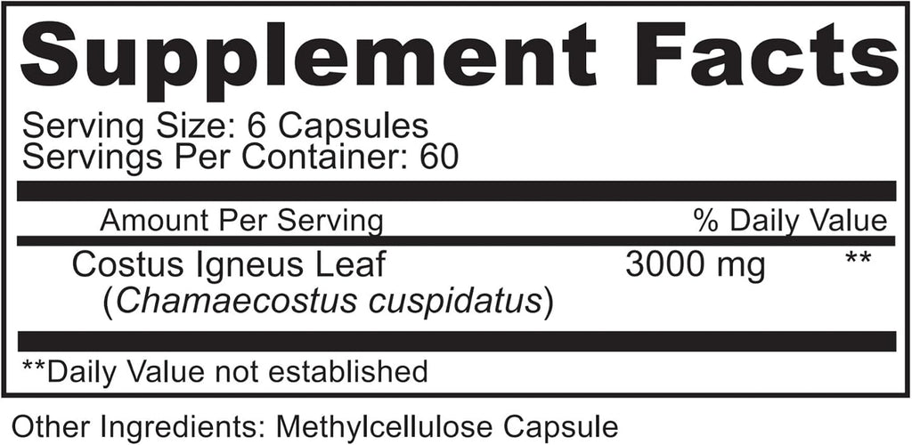 Cápsulas de Insulin Plant (Costus Igneus) - 360 Cápsulas Vegetales