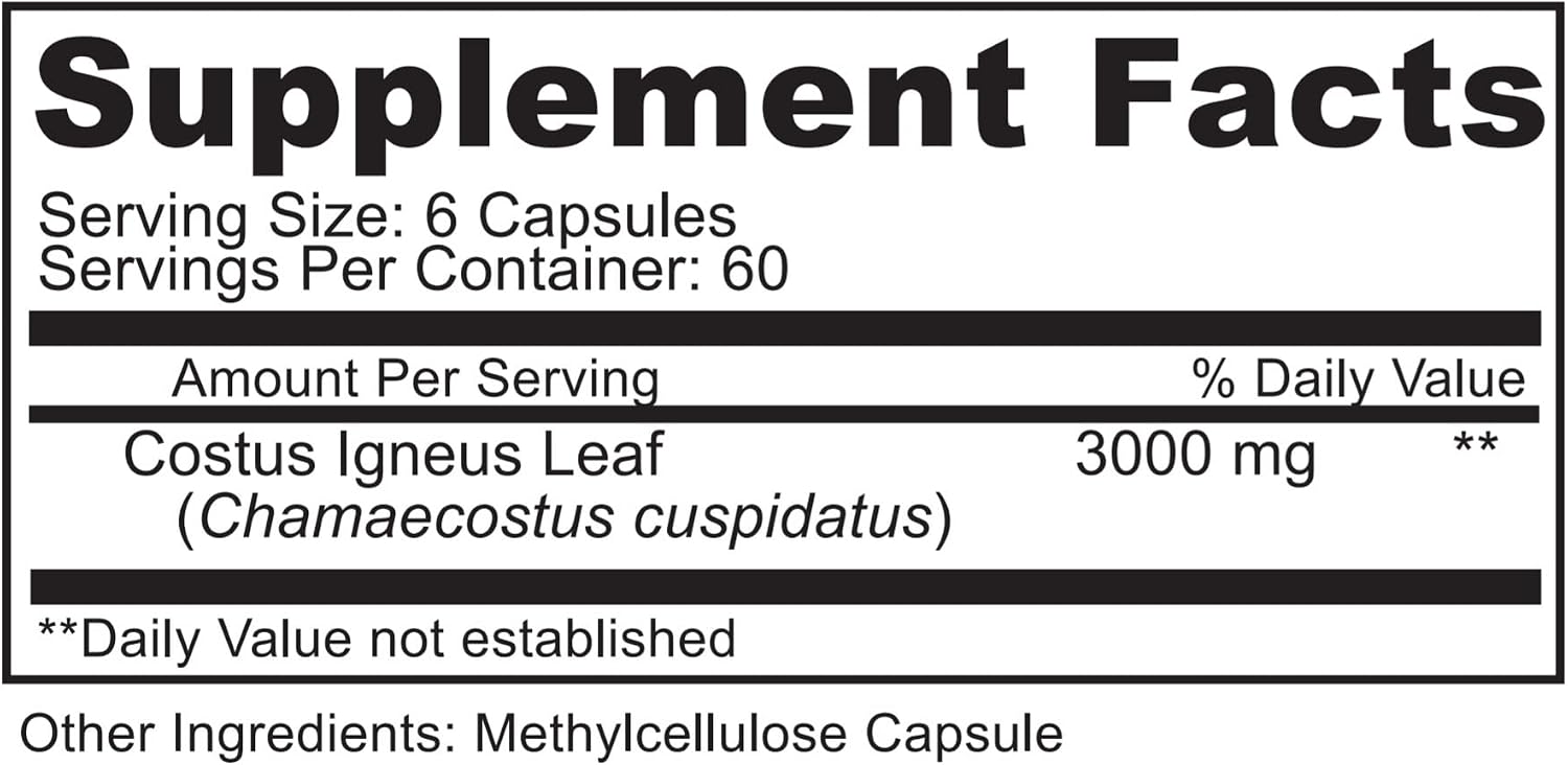 Cápsulas de Insulin Plant (Costus Igneus) - 360 Cápsulas Vegetales