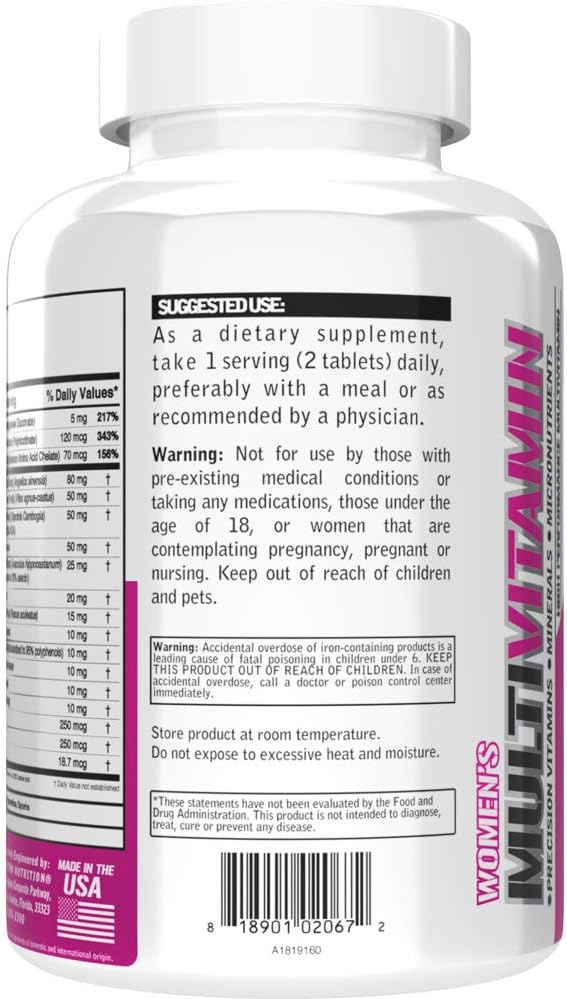 Evlution Nutrition Multivitamínico para Mujeres - Completo en Vitaminas y Minerales, 120 Comprimidos (60 Días)