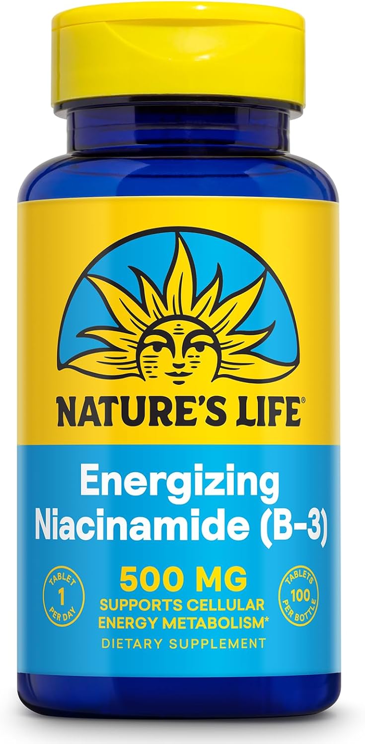 Nature's Life Niacinamide 500 mg – Vitamina B3 Sin Enrojecimiento – 100 Comprimidos