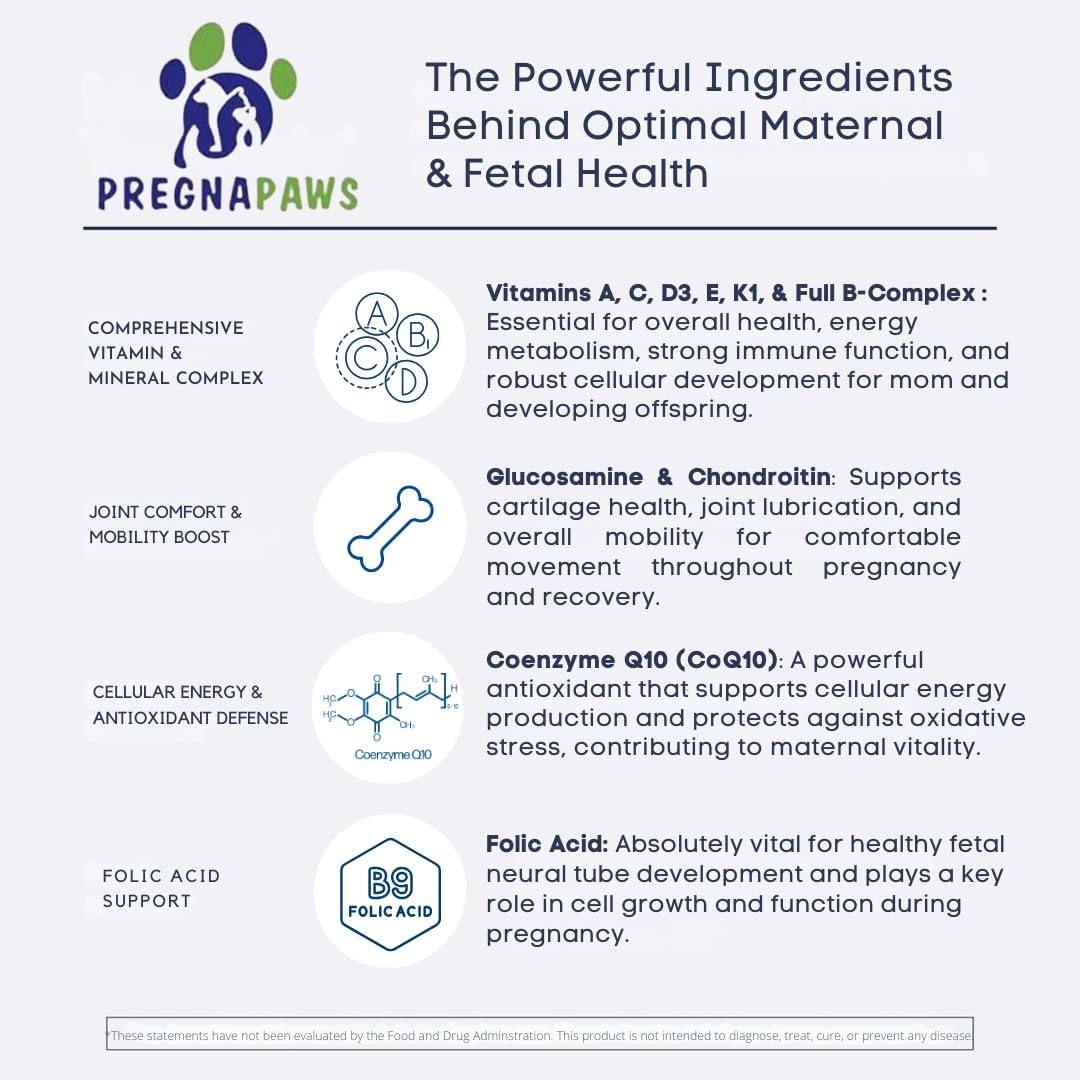 MaternityMax Vitaminas Prenatales para Perros y Gatos - Suplemento Pre y Postnatal con Probióticos, Glucosamina, MSM, CoQ10 y Vitaminas Esenciales - 90 Chews Blandos Sabor Salmón