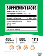 Polvo de Limón Orgánico - Fuente Natural de Vitamina C, 450 mg por ración, 500 g