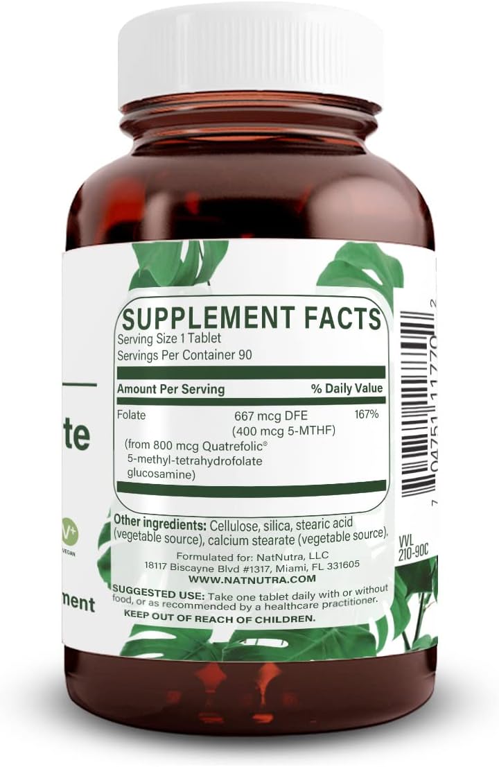 Natural Nutra Active Methyl Folate Supplement con Quatrefolic – 90 Comprimidos Veganos