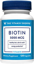 The Vitamin Shoppe Biotina 5.000 mcg - Apoyo para el cabello, piel y uñas, vitamina B de alta potencia (120 cápsulas)