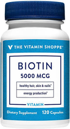 The Vitamin Shoppe Biotina 5.000 mcg - Apoyo para el cabello, piel y uñas, vitamina B de alta potencia (120 cápsulas)