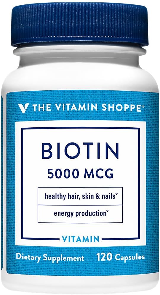 The Vitamin Shoppe Biotina 5.000 mcg - Apoyo para el cabello, piel y uñas, vitamina B de alta potencia (120 cápsulas)