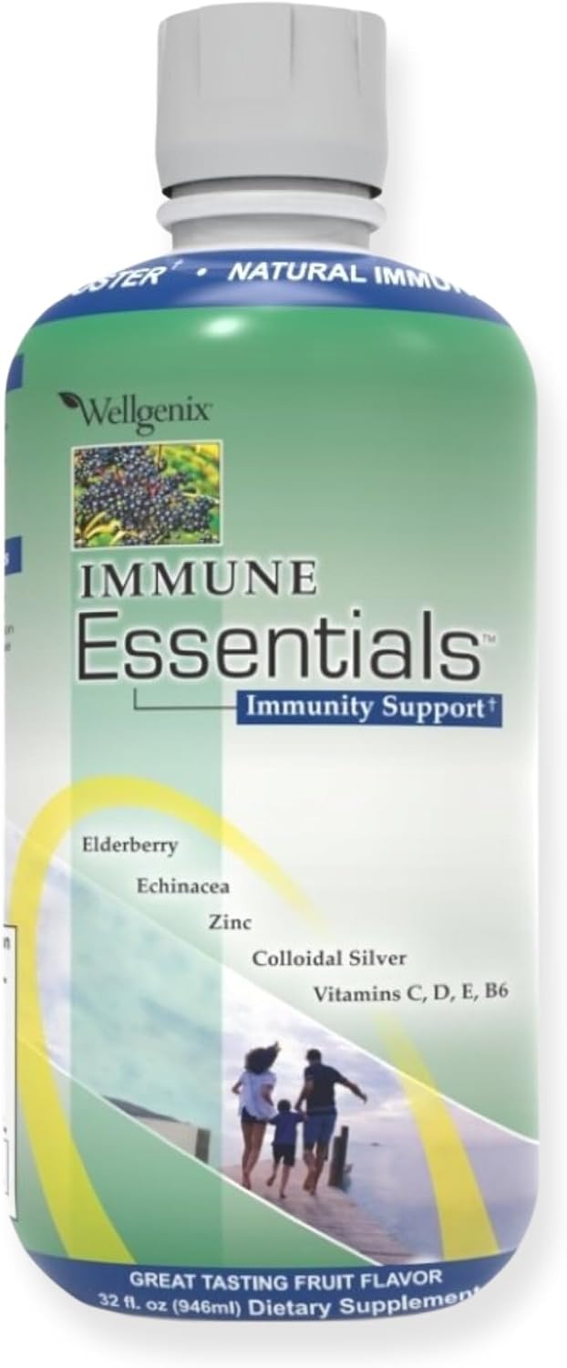 Wellgenix Immune Essentials Complemento Líquido – Saúco, Equinácea, Zinc y Vitamina C – Sabor a Fruta – 946 ml