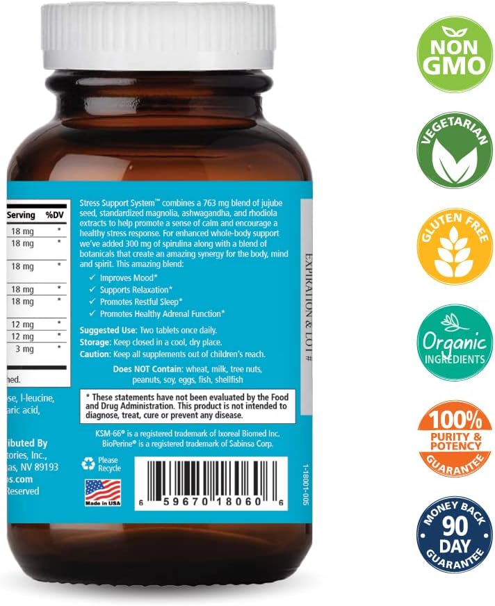 PURE ESSENCE LABS Sistema de Apoyo para el Estrés - 60 Comprimidos