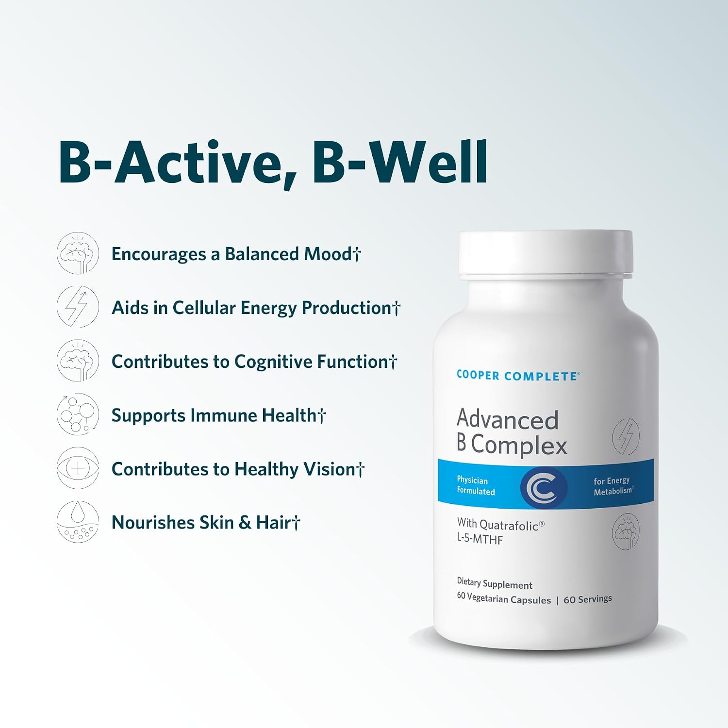 Cooper Complete Complejo B Vitamínico Metilado, Apoyo Energético, 60 Cápsulas