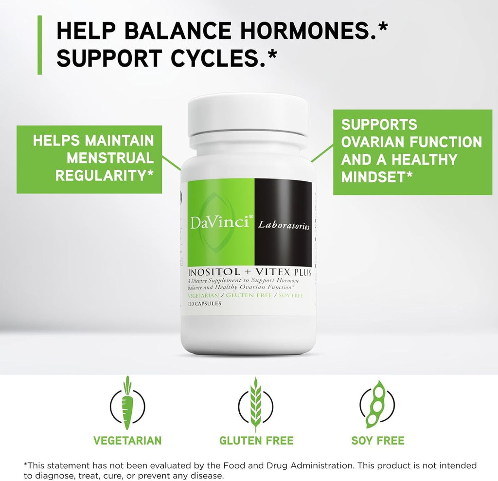 DAVINCI Labs - Inositol + Vitex Plus - Complemento para el Equilibrio Hormonal Femenino - 120 Cápsulas