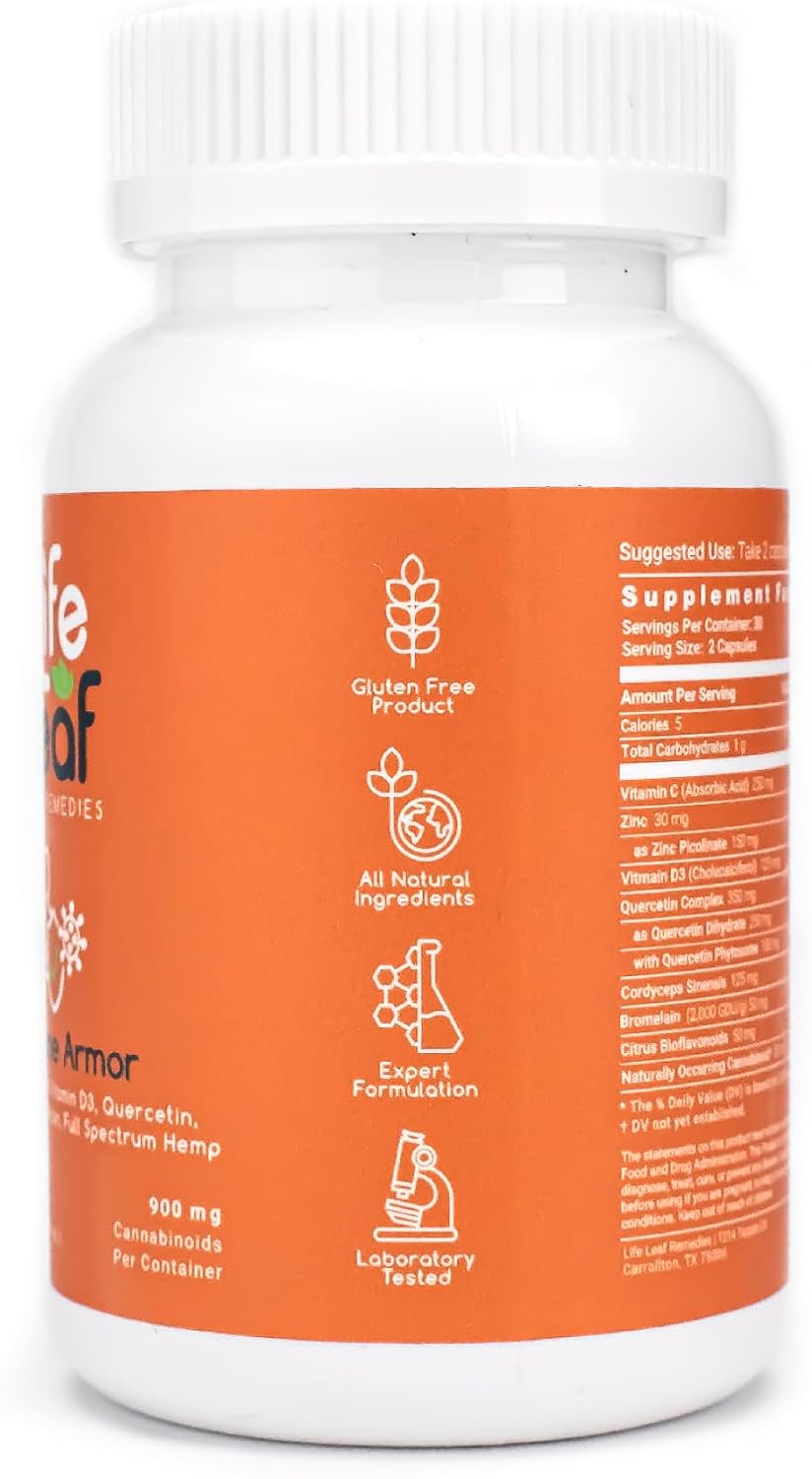 Life Leaf Remedies Immune Armor: Complemento Inmunitario con Vitamina C, D3, Zinc y Quercetina