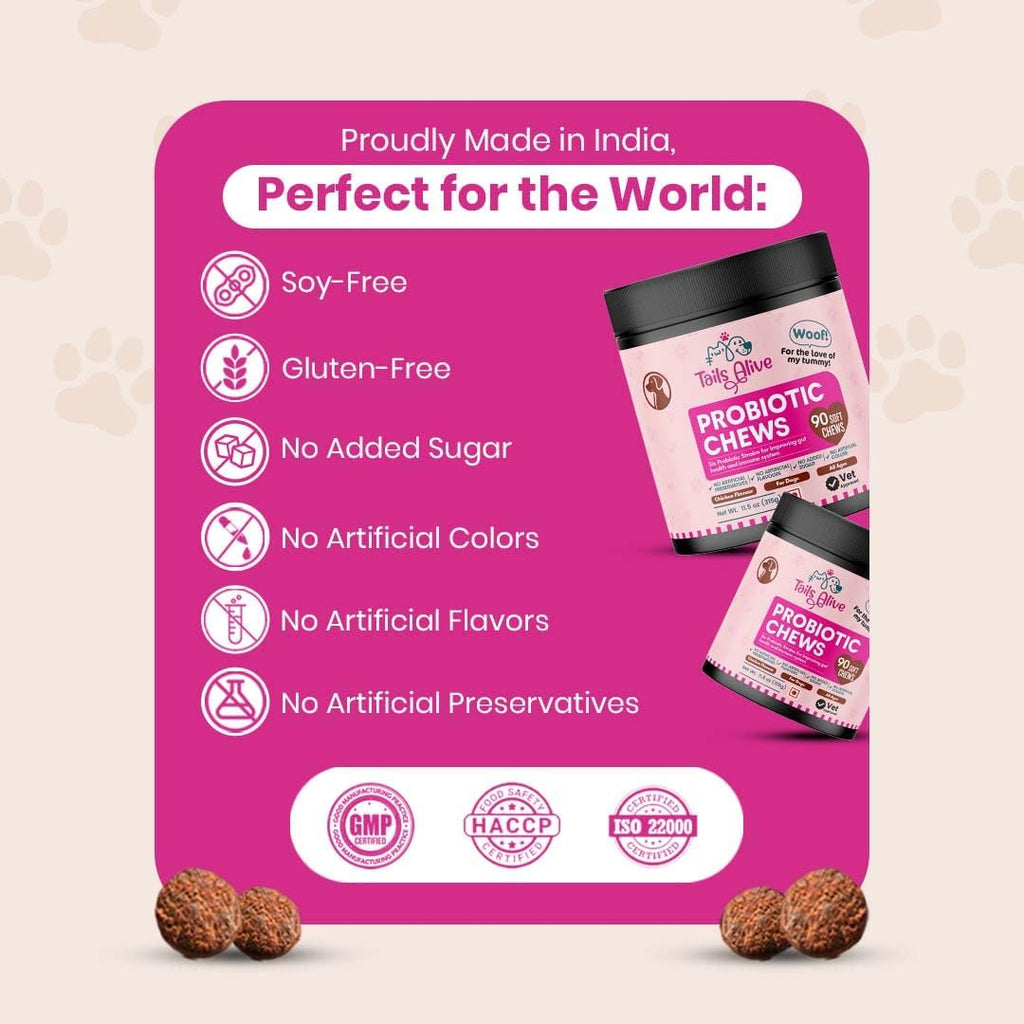 Masticables Probióticos para Perros | Seis Cepas Probióticas | Salud Digestiva e Inmunológica | Sabor Pollo | 90 Masticables