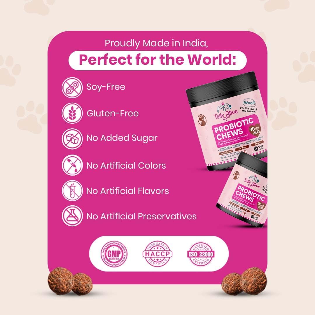 Masticables Probióticos para Perros | Seis Cepas Probióticas | Salud Digestiva e Inmunológica | Sabor Pollo | 90 Masticables