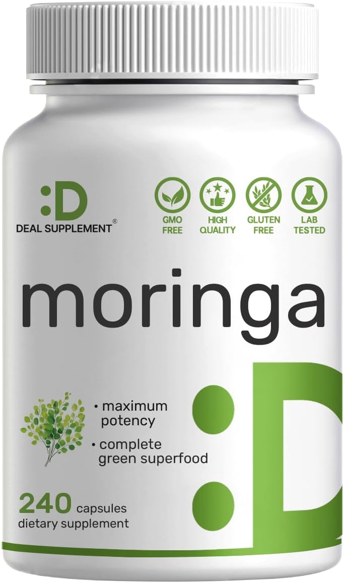 Cápsulas de Moringa 240 Cápsulas – Extracto Puro de Hoja de Moringa – Superalimento Verde Completo