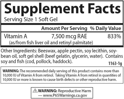 Carlson - Vitamina A, 25000 UI (7500 mcg RAE) con Pectina, Visión y Piel, 300 Cápsulas Blandas – Image 4