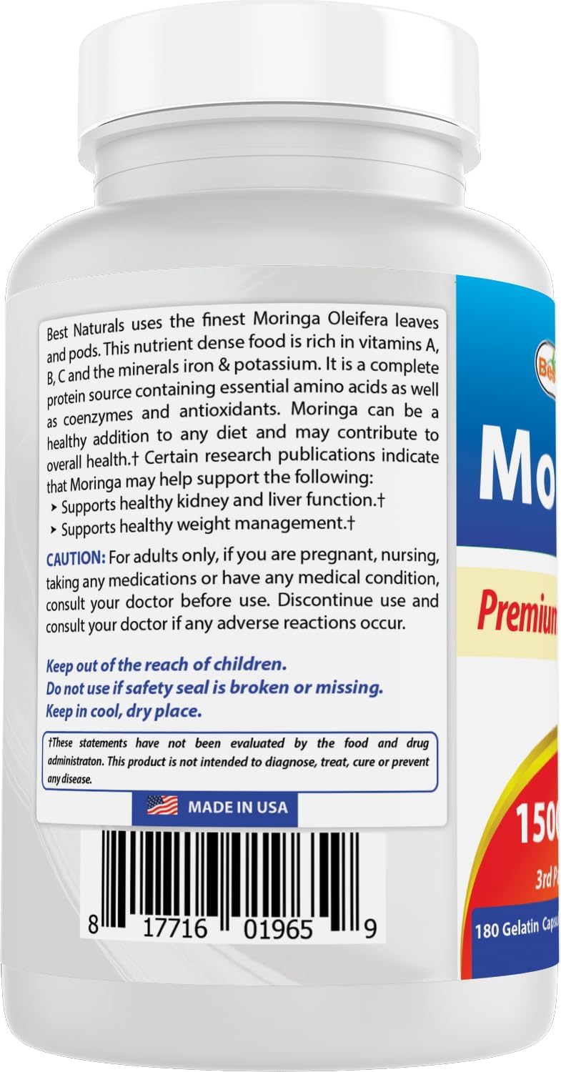 Extracto de Moringa 10:1, 1500 mg, 180 cápsulas - Best Naturals