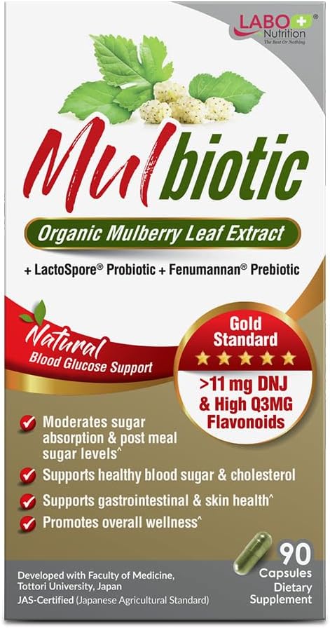 LABO Nutrition Mulbiotic Cápsulas - Extracto Orgánico de Hoja de Morera, Probiótico LactoSpore y Prebiótico Fenumannan