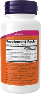 NOW Foods Vitamina D-3 y K-2, 120 Cápsulas Vegetales (Paquete de 2)
