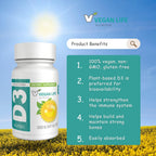 Vegan Life Nutrition - Vitamina D3 5000 UI, 60 Cápsulas - Vegano, Sin Gluten, No GMO
