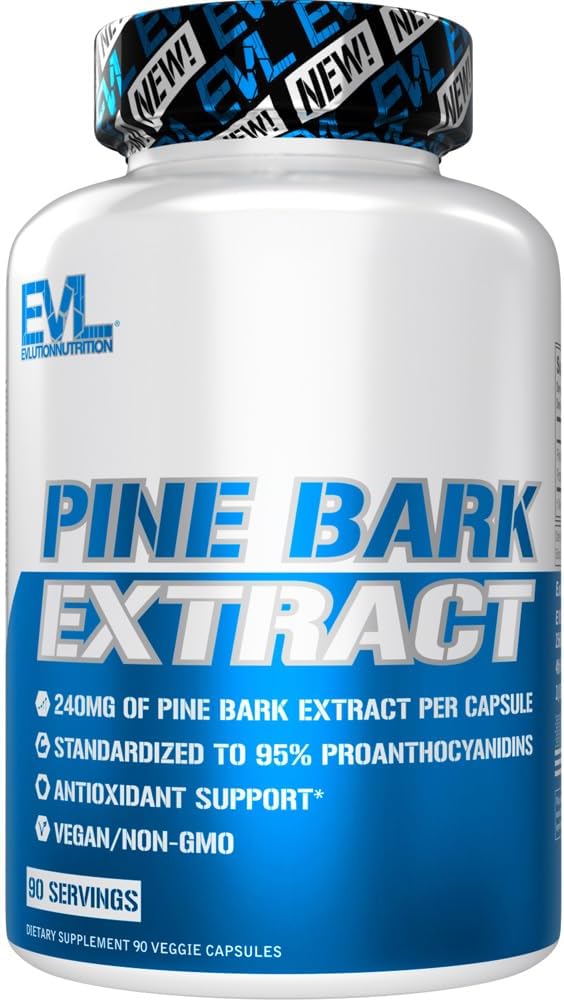 Evlution Nutrition Extracto de Corteza de Pino - 240 mg por Cápsula - 95% Proantocianidinas - Vegano y Sin OGM - 90 Cápsulas Vegetales