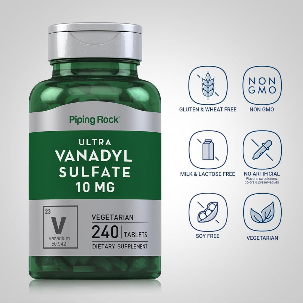 Piping Rock Vanadil Sulfato 10 mg con Cromo - 240 Comprimidos Vegetarianos