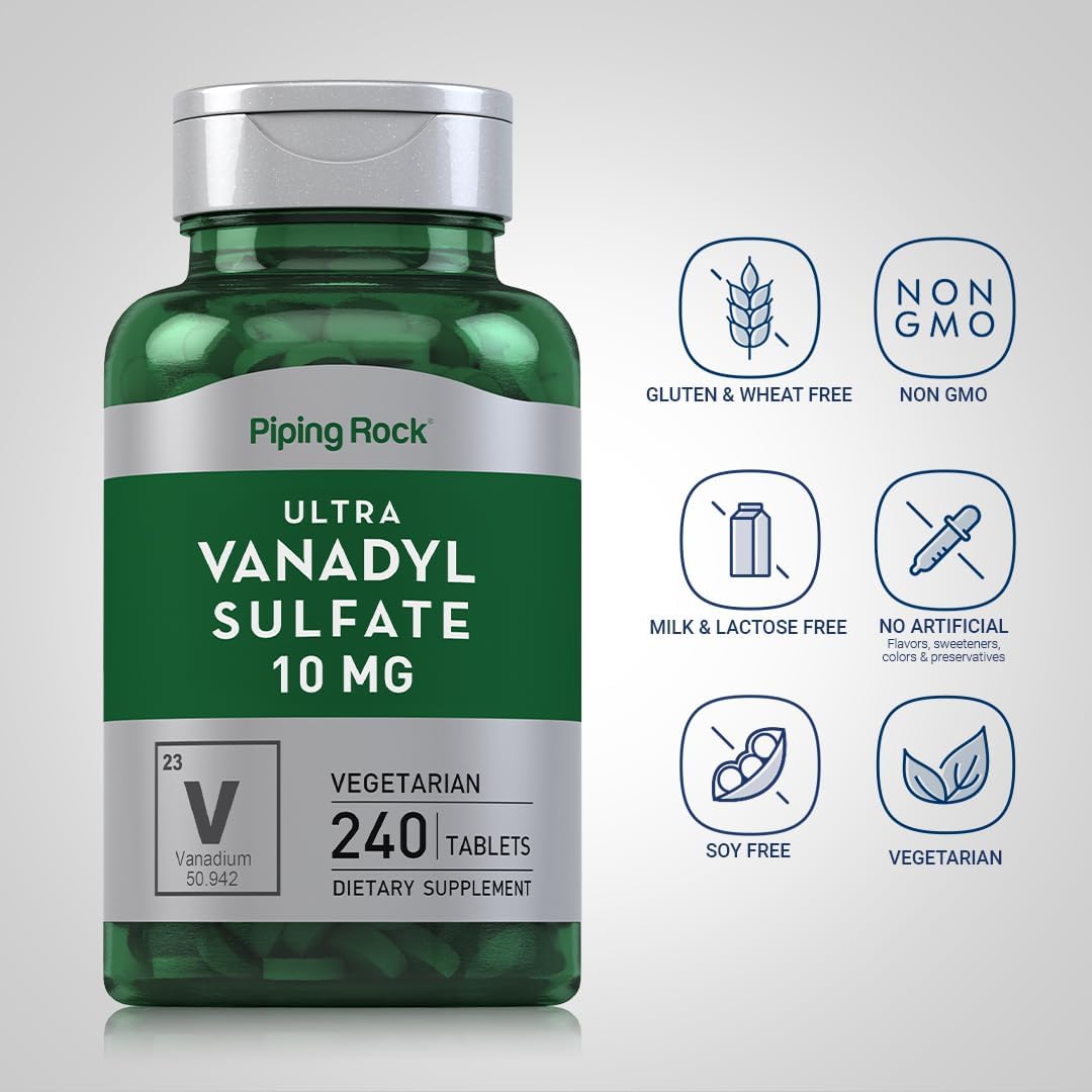 Piping Rock Vanadil Sulfato 10 mg con Cromo - 240 Comprimidos Vegetarianos