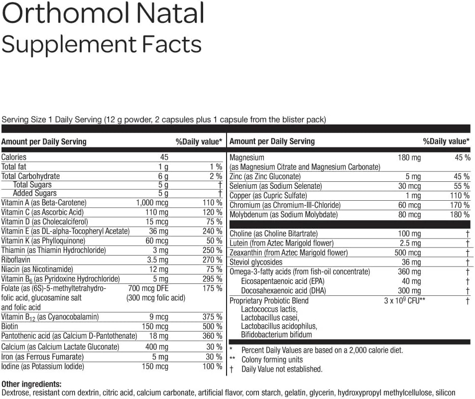 Orthomol Natal: Suplemento Prenatal Integral para Fertilidad, Embarazo y Lactancia (30 Sobres)