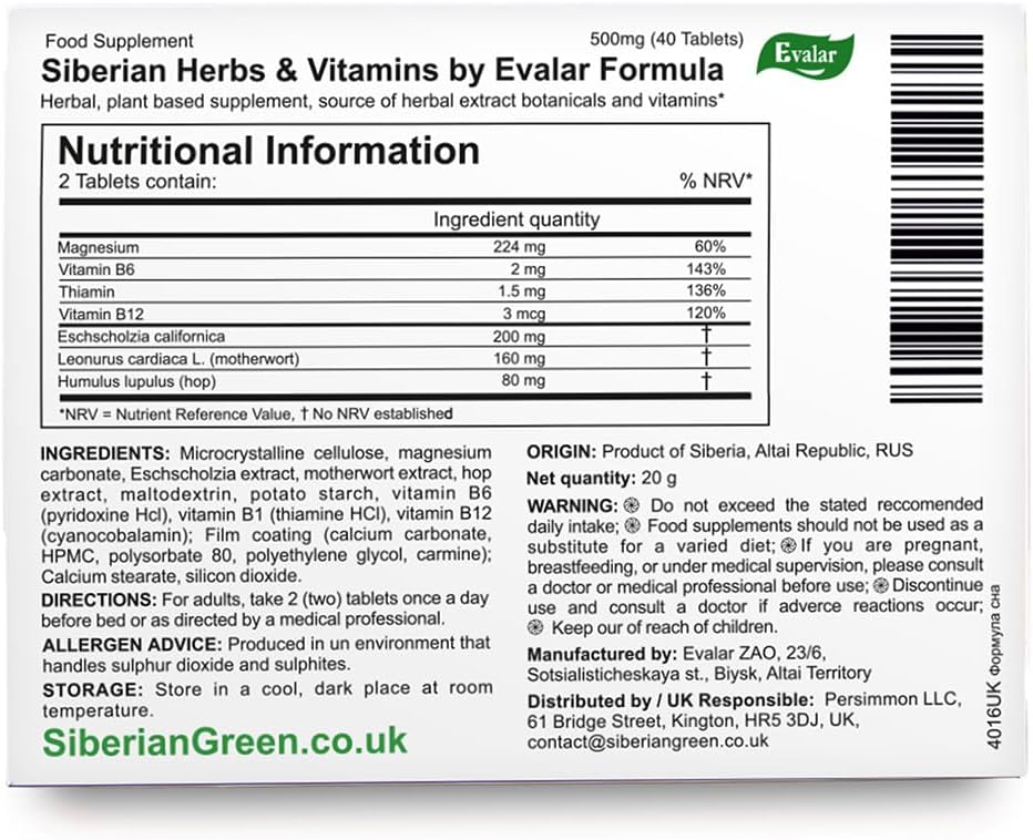Siberian Herbal Formula Sna Evalar 40 Comprimidos 500 mg