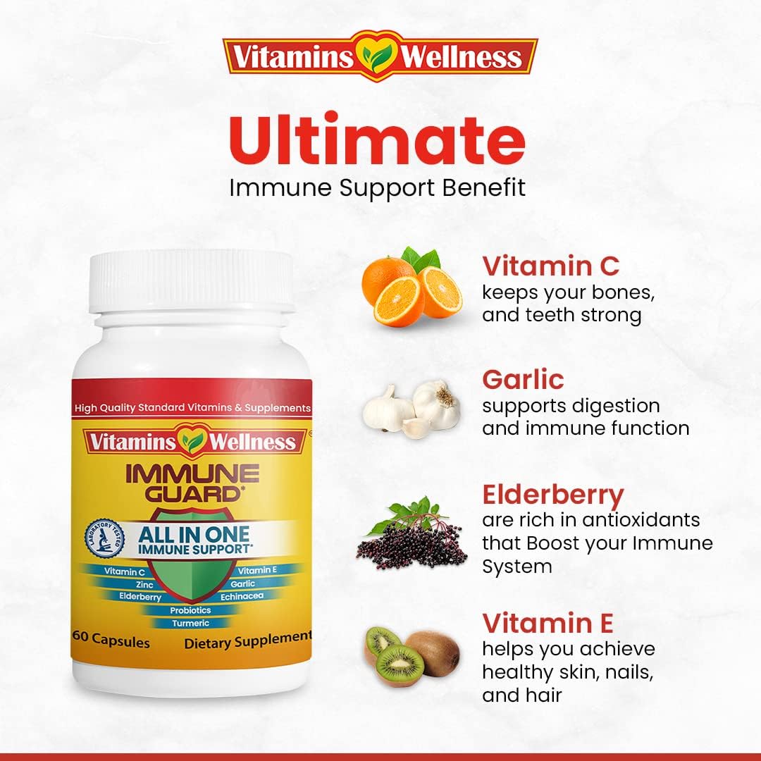 Vitamins Wellness - 10 en 1 Suplemento Inmunidad con Saúco, Zinc y Vitamina C - 60 Cápsulas Veganas