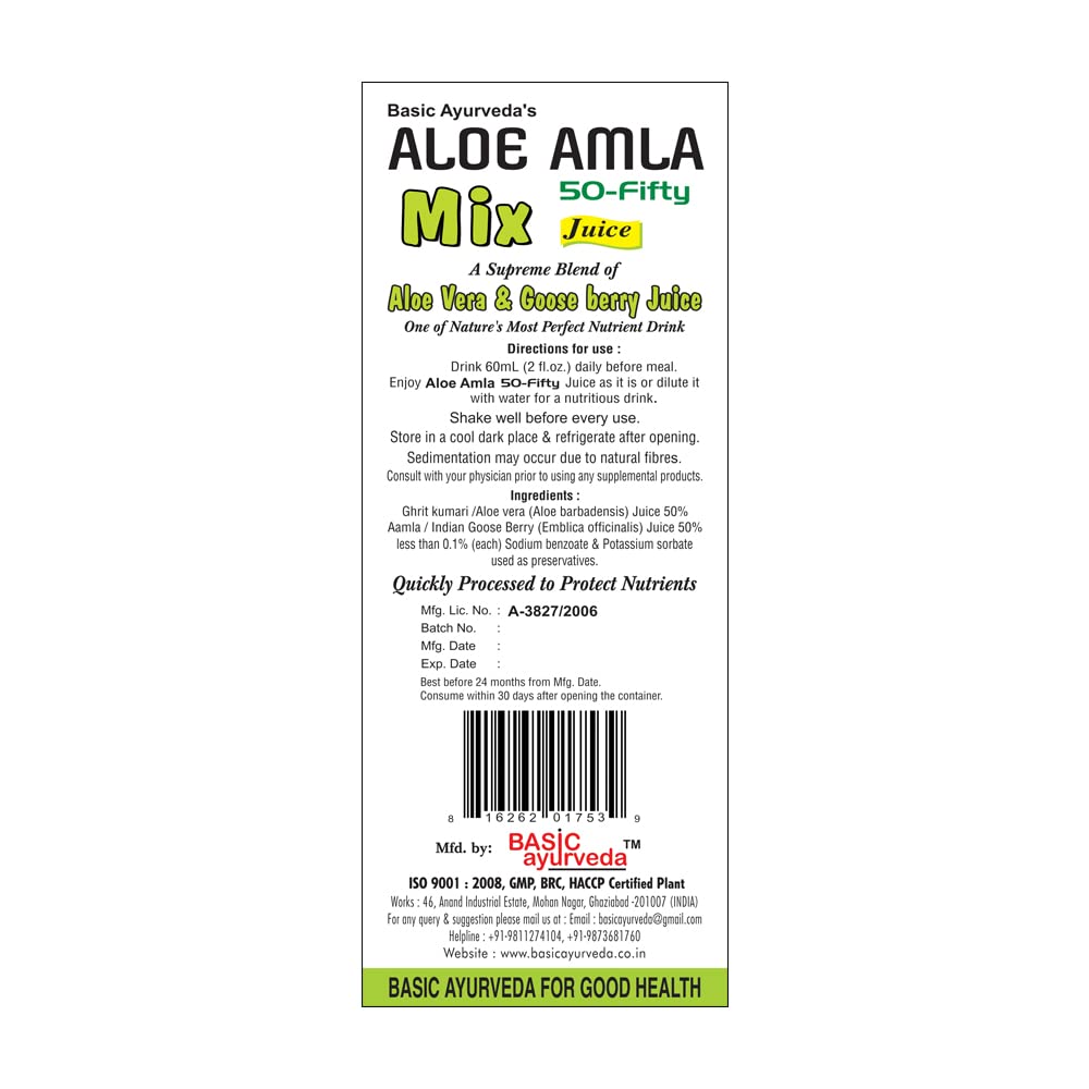 Basic Ayurveda Aloe Vera & Amla Herbal Mix Juice - 960 ml
