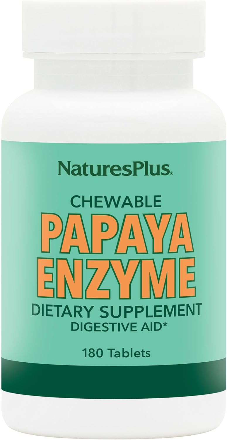 NaturesPlus Papaya Enzyme - 180 Comprimidos Masticables - Suplemento Digestivo con Papaína, Amilasa y Proteasa
