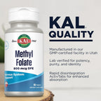 KAL Metilfolato 800 mcg - Complemento de Ácido Fólico Activo 5-MTHF, 90 Comprimidos