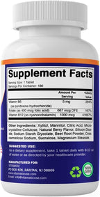 Vitamatic Ácido Fólico, Vitamina B12 y B6 – 180 Comprimidos de Disolución Rápida