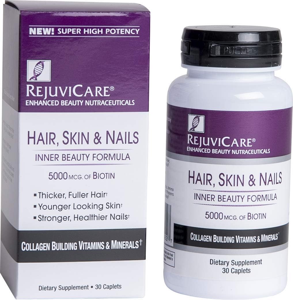 Rejuvicare Hair, Skin & Nails - Biotina 5000 mcg, Zinc y Folato - 30 cápsulas