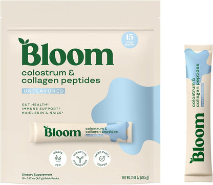 Bloom Nutrition Bovine Colostrum Powder Packet, Unflavored, 15 Servings – Image 1