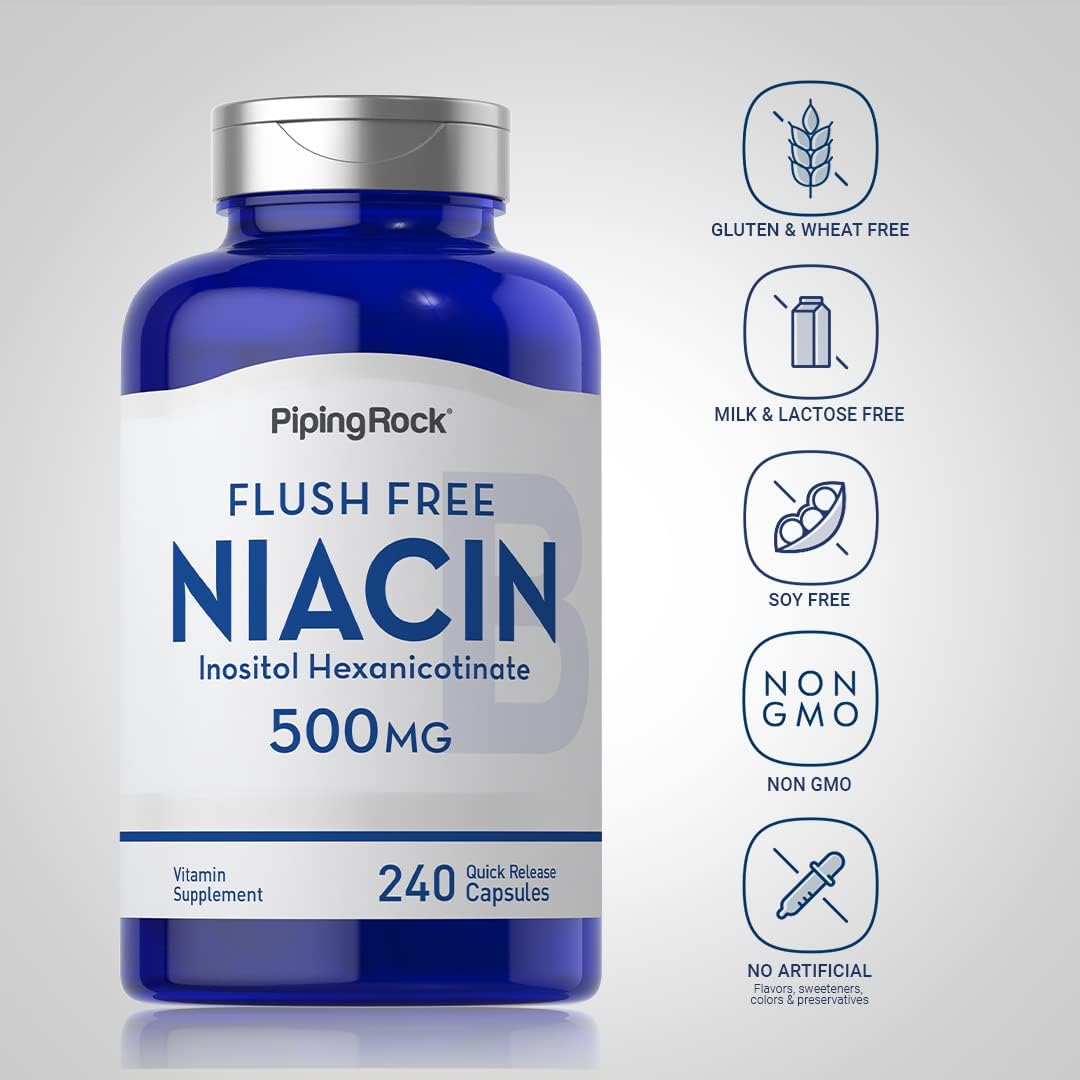 Piping Rock Niacin 500mg Flush Free | 240 Cápsulas | Suplemento de Vitamina B3