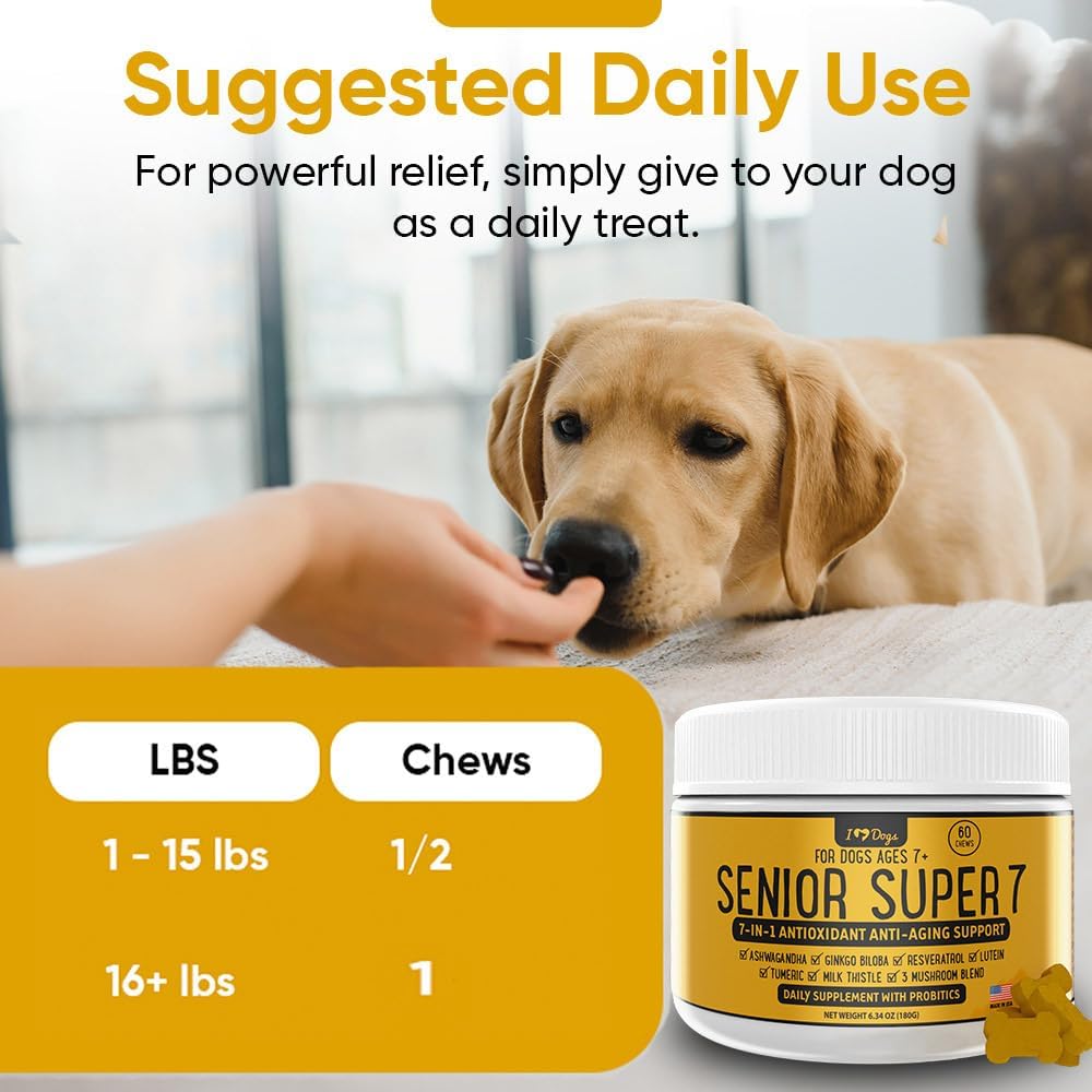 iHeartDogs Senior Super 7 Multivitamínico Diario para Perros - 7-en-1