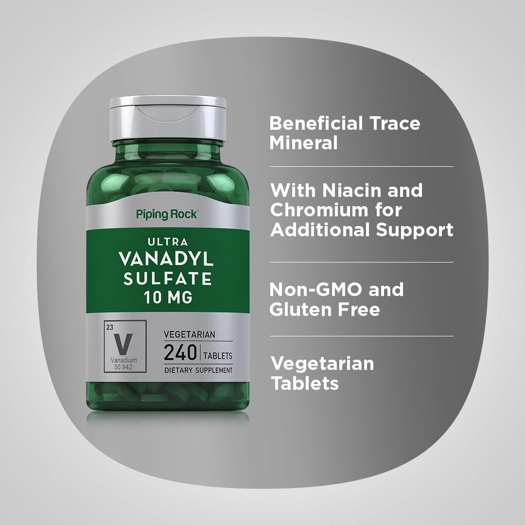 Piping Rock Vanadil Sulfato 10 mg con Cromo - 240 Comprimidos Vegetarianos