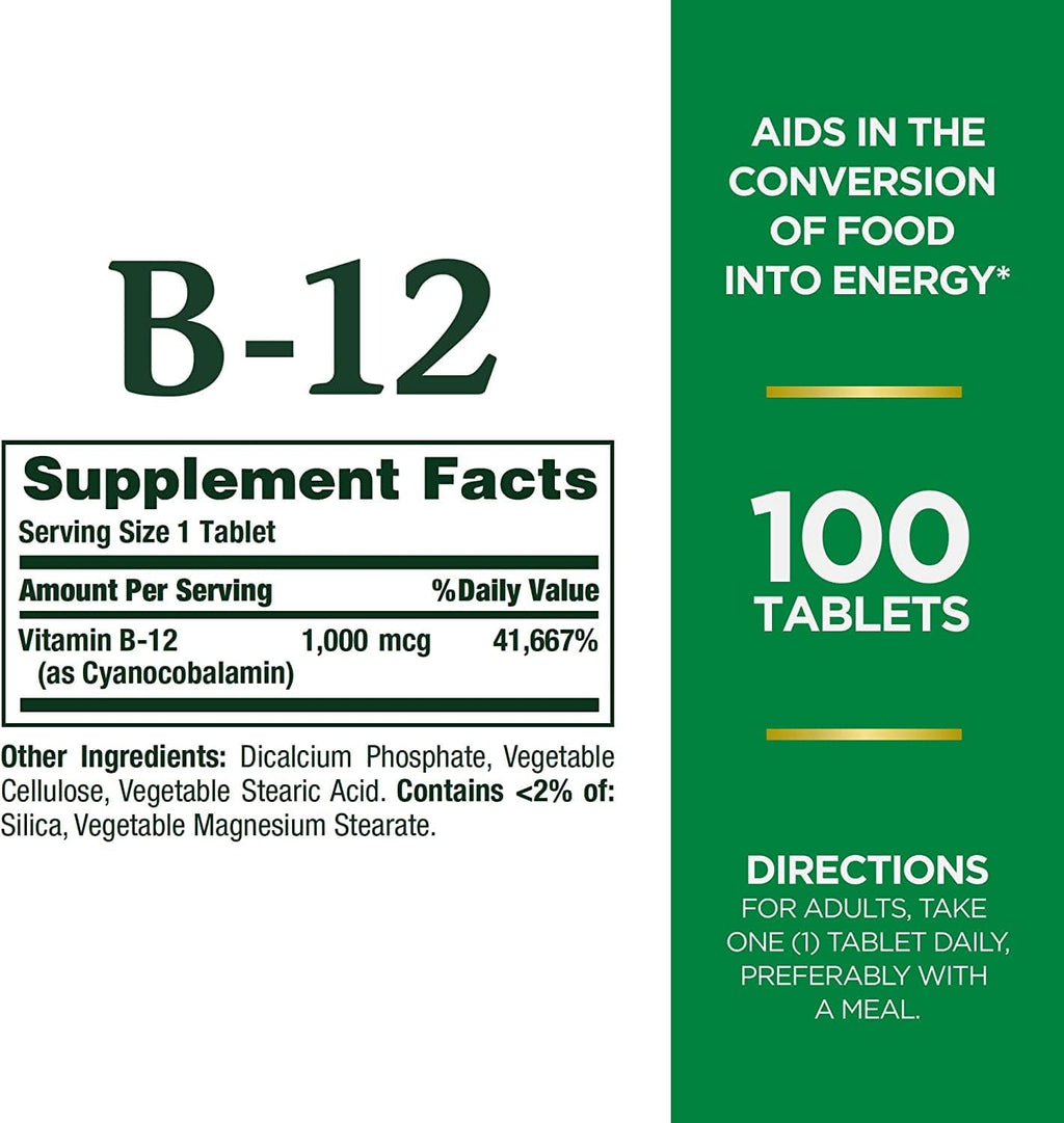 Nature's Bounty Vitamina B12 1000 mcg Comprimidos, 100 Comprimidos por Envase (Pack de 9)